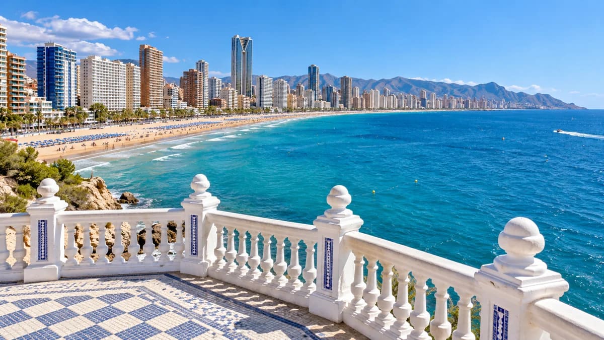 Benidorm’s white Mediterranean Balcony overlooking Levante beach and the skyline
