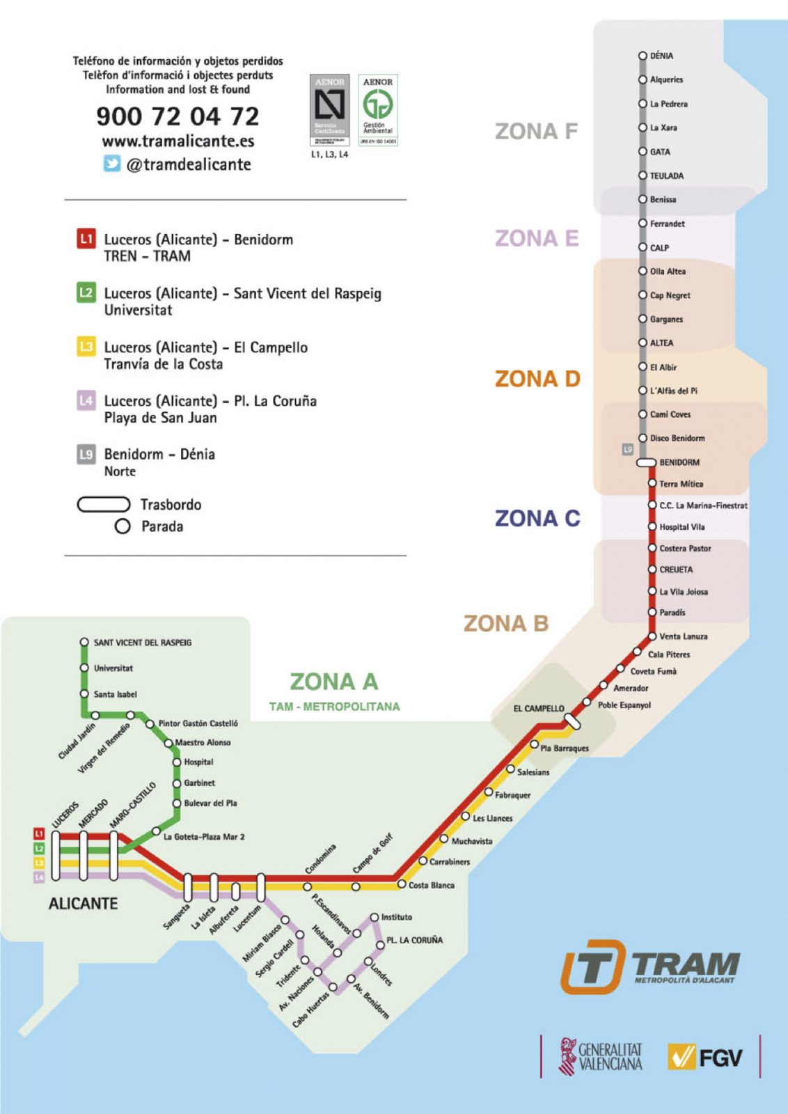 Alicante tram-train traffic diagram